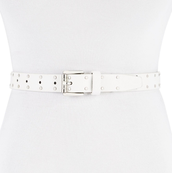 DKNY White Silver Pebble Studded Skinny Belt - Picture 1 of 4